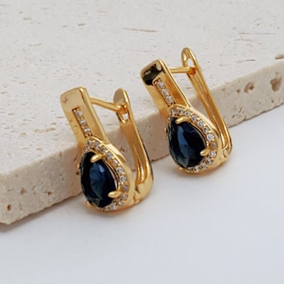 14K Gold Womens 2ct Blue Sapphire Gemstone 1ct Diamond Drop Earrings New Jewelry - Picture 2 of 4